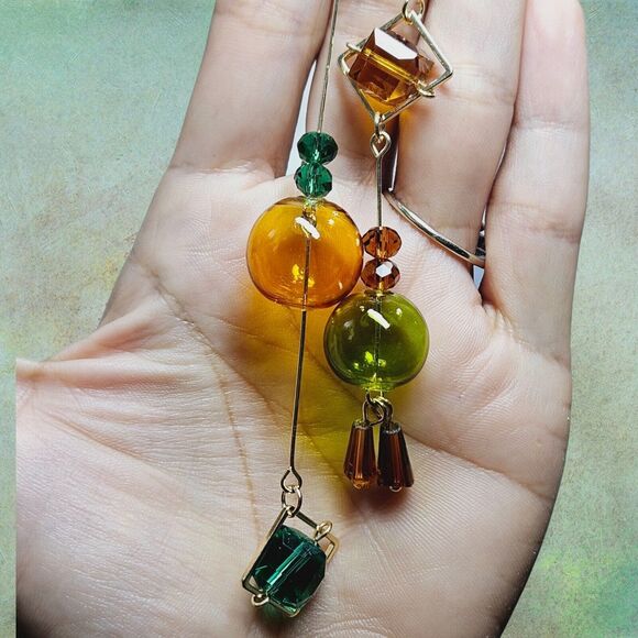 Original Blown Bubble Glass Dangle Earrings Women Fashion Goldtone Earth Tones - Picture 4 of 12